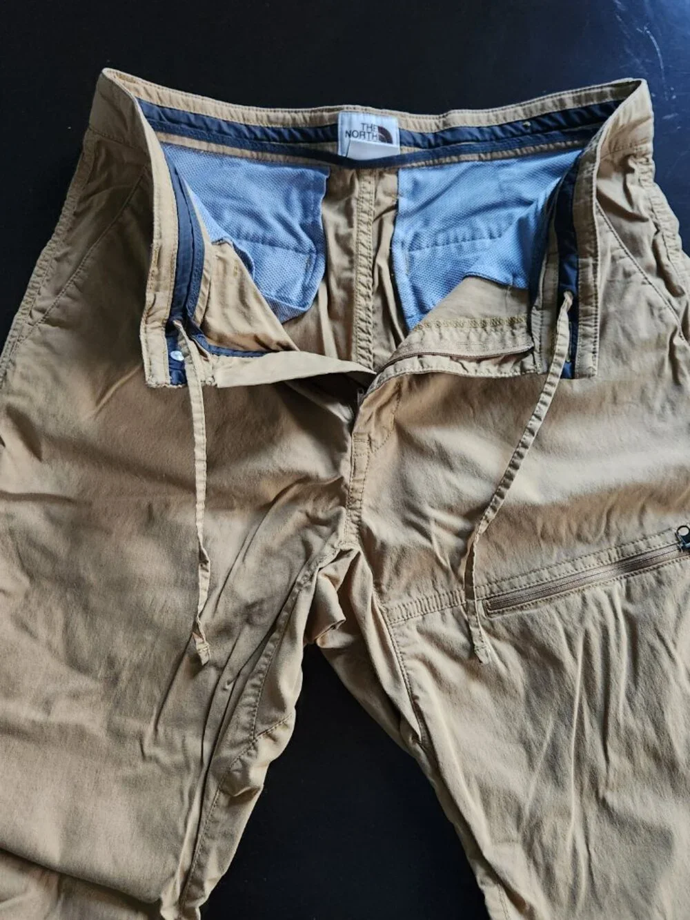 The North Face Men's Nylon Pants Size 30 - Khaki Hiking Travel Zip Pocket